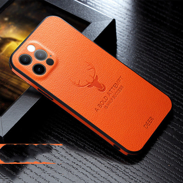Compatible With Apple, Luxury Leather Texture Square Frame Case On For Deer Camera Protection Shockproof Cover - ZEYTONCART