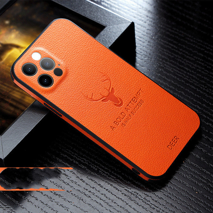 Compatible With Apple, Luxury Leather Texture Square Frame Case On For Deer Camera Protection Shockproof Cover - ZEYTONCART