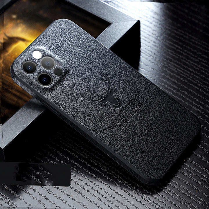 Compatible With Apple, Luxury Leather Texture Square Frame Case On For Deer Camera Protection Shockproof Cover - ZEYTONCART
