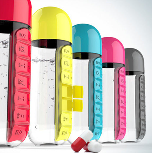 Direct Selling Two-In-One Water Cup Pill Box 7-Day Pill Box 7 Grids Outdoor Easy To Carry Water Bottle One Week With Pill Box Cup - ZEYTONCART