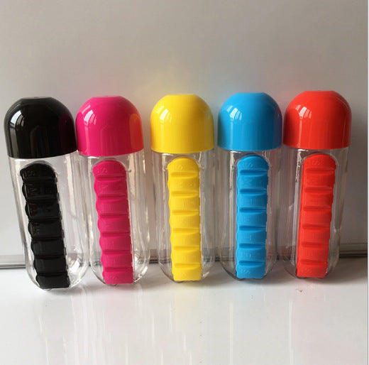 Direct Selling Two-In-One Water Cup Pill Box 7-Day Pill Box 7 Grids Outdoor Easy To Carry Water Bottle One Week With Pill Box Cup - ZEYTONCART