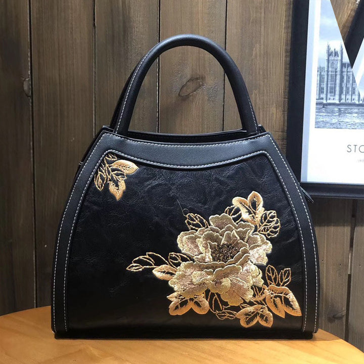 Chinese Style Embroidery Luxury Handbag  Pu Leather Large Capacity Shoulder Bags - ZEYTONCART