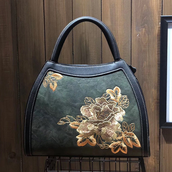 Chinese Style Embroidery Luxury Handbag  Pu Leather Large Capacity Shoulder Bags - ZEYTONCART