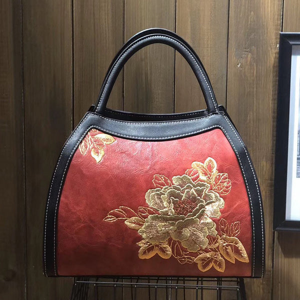 Chinese Style Embroidery Luxury Handbag  Pu Leather Large Capacity Shoulder Bags - ZEYTONCART