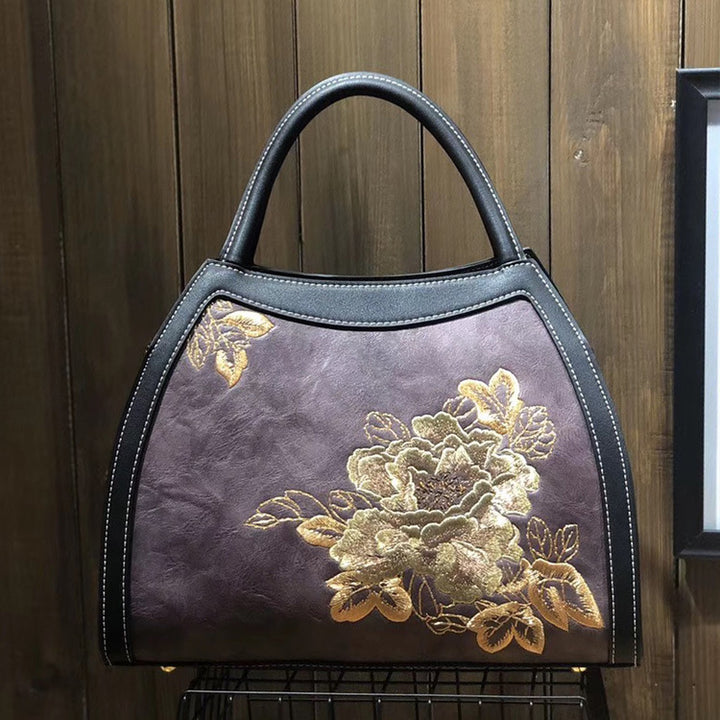 Chinese Style Embroidery Luxury Handbag  Pu Leather Large Capacity Shoulder Bags - ZEYTONCART