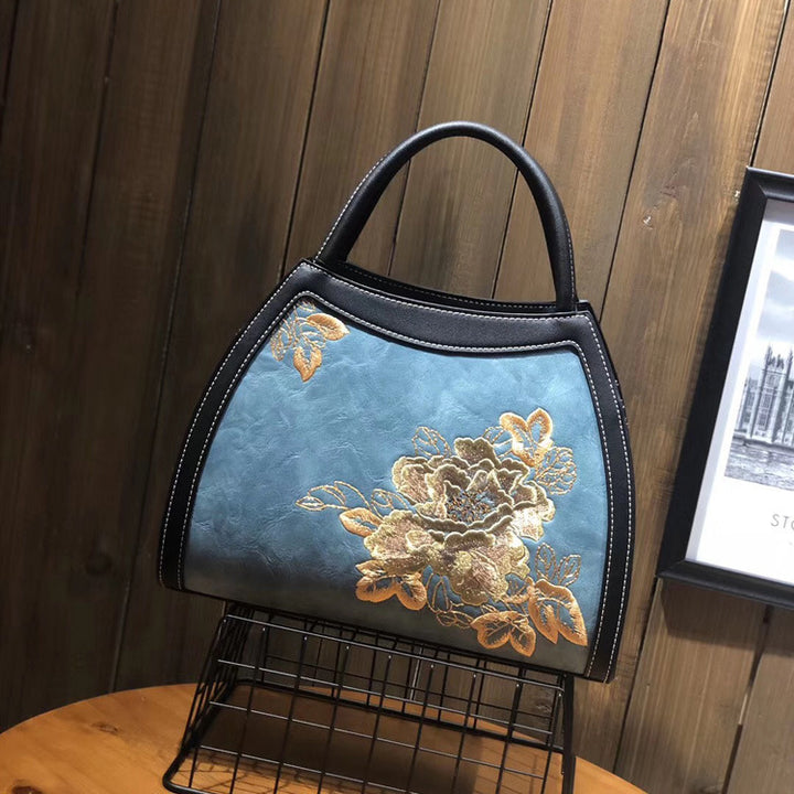 Chinese Style Embroidery Luxury Handbag  Pu Leather Large Capacity Shoulder Bags - ZEYTONCART
