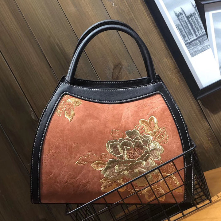 Chinese Style Embroidery Luxury Handbag  Pu Leather Large Capacity Shoulder Bags - ZEYTONCART