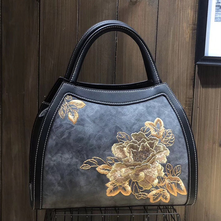 Chinese Style Embroidery Luxury Handbag  Pu Leather Large Capacity Shoulder Bags - ZEYTONCART