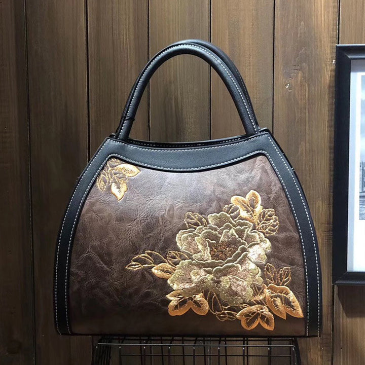 Chinese Style Embroidery Luxury Handbag  Pu Leather Large Capacity Shoulder Bags - ZEYTONCART