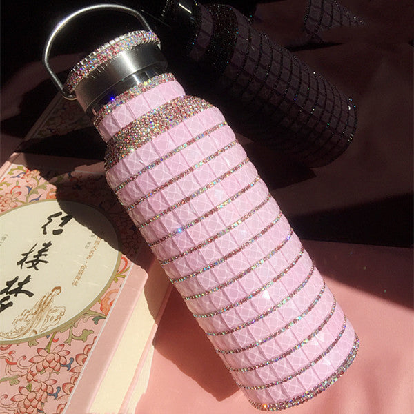 Full Drill Thermos Cup High Grade Net Red Girl 304 Stainless Steel Portable Flash Drill Water Bottle Inlaid With Drill Water Cup Portable Big Mouth Cup - ZEYTONCART