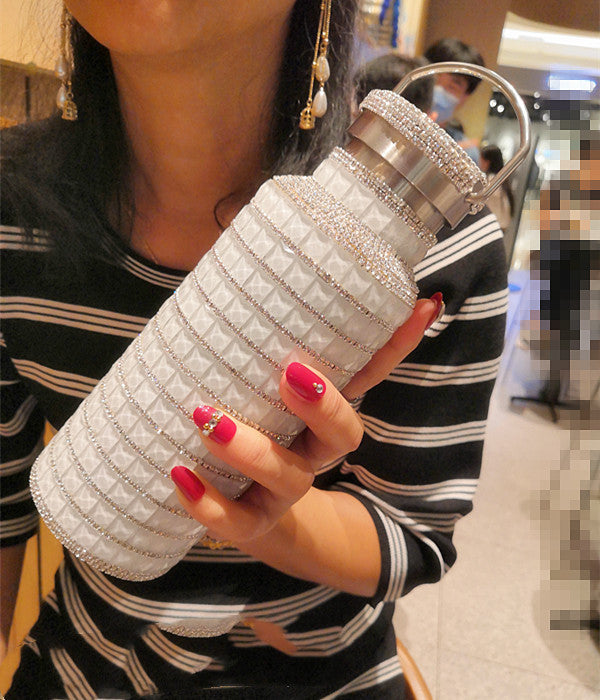 Full Drill Thermos Cup High Grade Net Red Girl 304 Stainless Steel Portable Flash Drill Water Bottle Inlaid With Drill Water Cup Portable Big Mouth Cup - ZEYTONCART