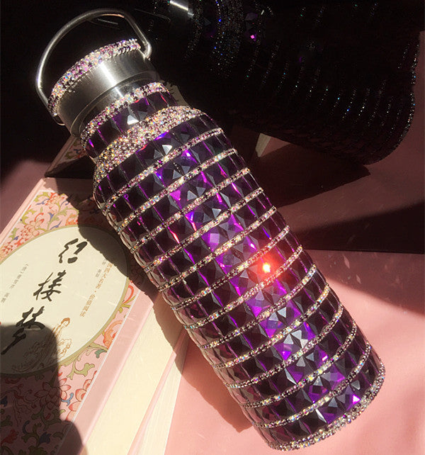 Full Drill Thermos Cup High Grade Net Red Girl 304 Stainless Steel Portable Flash Drill Water Bottle Inlaid With Drill Water Cup Portable Big Mouth Cup - ZEYTONCART