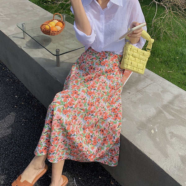 Floral Floral Skirt Women's Mid-length High Waist - ZEYTONCART