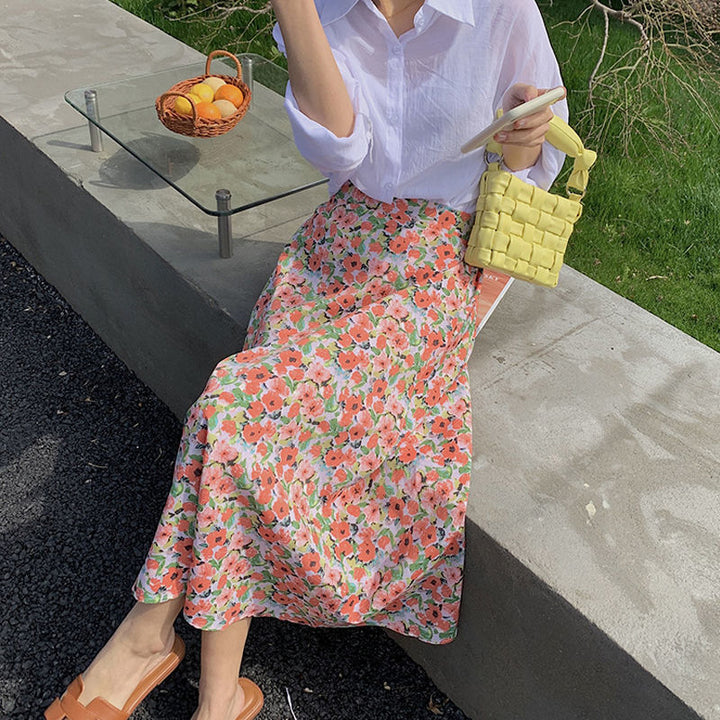 Floral Floral Skirt Women's Mid-length High Waist - ZEYTONCART