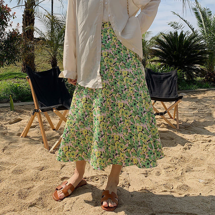 Floral Floral Skirt Women's Mid-length High Waist - ZEYTONCART
