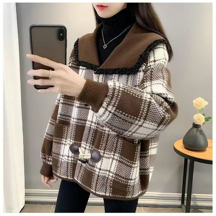 Autumn And Winter Imitation Double-faced Woolen Goods Plaid Sweater - ZEYTONCART