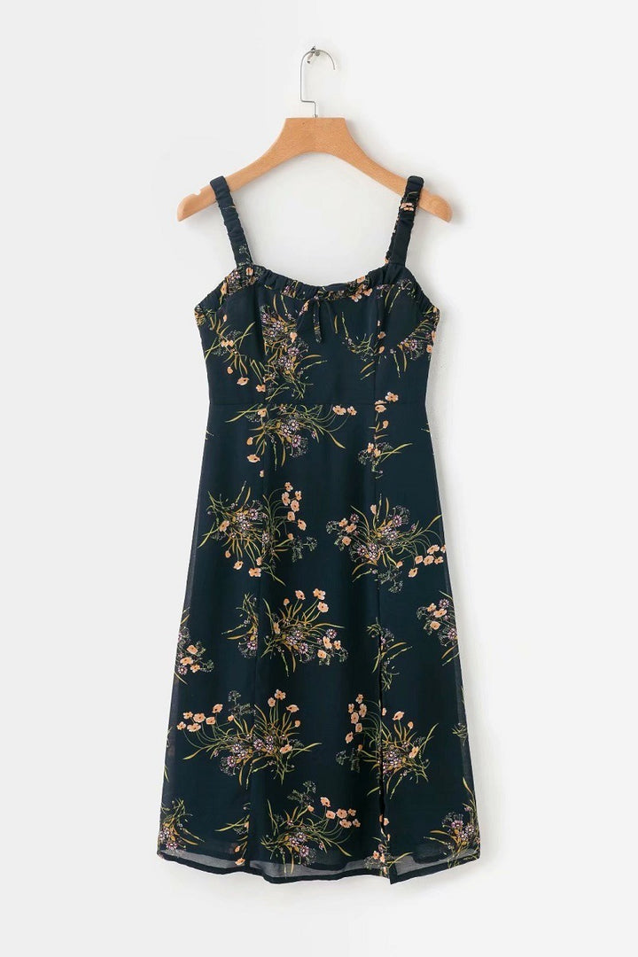 Retro floral floral dress with sling - ZEYTONCART