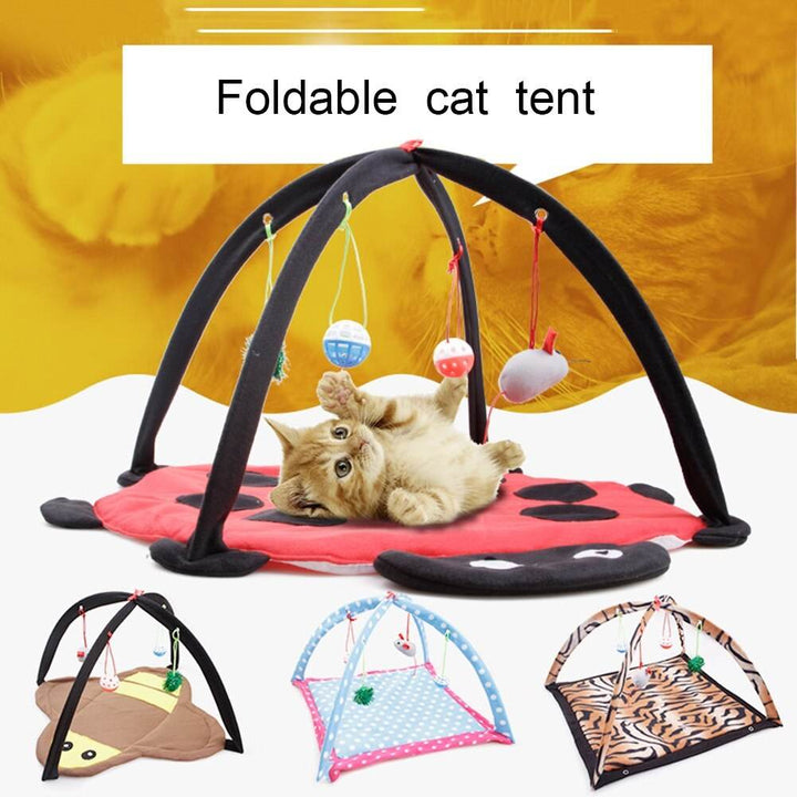 Cartoon Cat Play Tent Multifunctional Cat Hammocks Kitten Sleep Bed Foldable Cat Mat with Balls Cat Play House Toy - ZEYTONCART