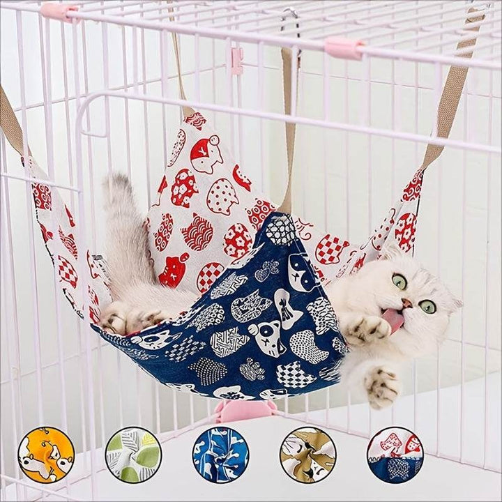 Pet Summer Cotton Hemp Cat Hammock Breathable Cage Cat Swing Hanging Nest Multi-color Printed Hammock Pet Supplies - ZEYTONCART