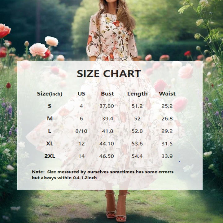 Women's Elegant Floral Print Boho Dress - Round Neck Half Sleeves Flowy Maxi Dress - ZEYTONCART