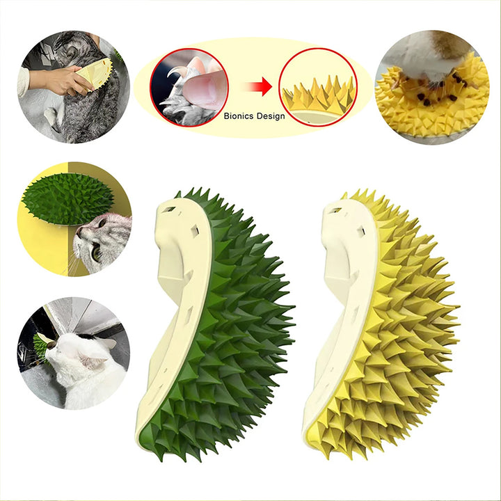 Durian Cat Brush, Dog Cat Self Groomer, Wall Corner Scratcher Massage Combs Durian Shape Molars Eat Slowly Toys Multifunctional Scratch Massager Tool Pets Clean Teeth Healthy Toys - ZEYTONCART