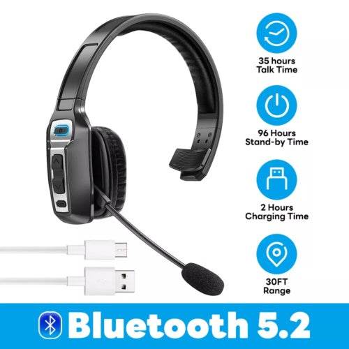 Trucker Bluetooth 5.2 Wireless Headset With Noise Cancelling Mic For Phones PC - ZEYTONCART