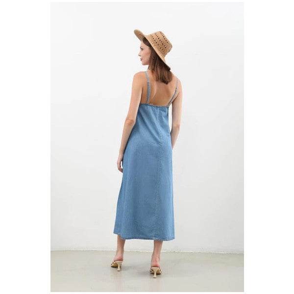 Women's Thin Strapped Jean Dress - ZEYTONCART