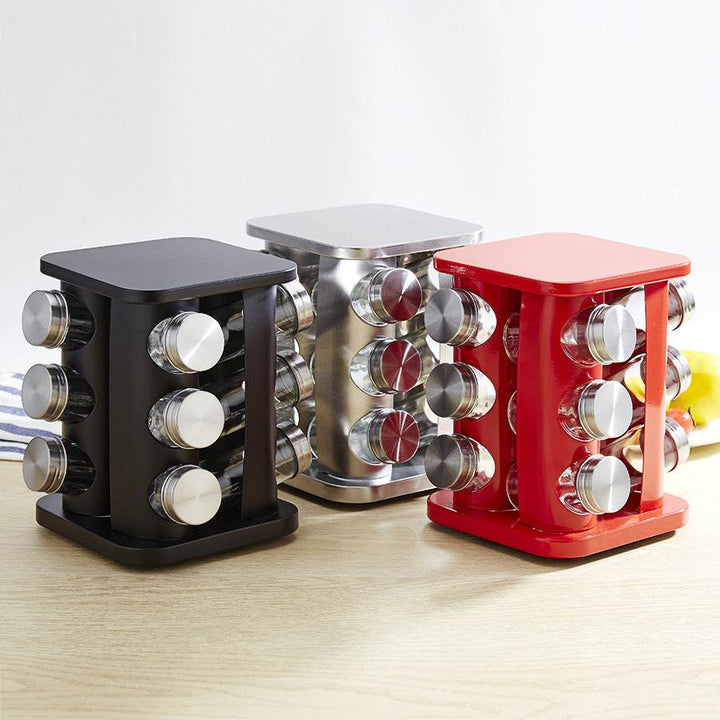 Spice Rack Kitchen Glass Seasoning Salt Pepper Sugar Jars And Stainless Steel Rack Holder Kitchen Storage Spice Rack - ZEYTONCART