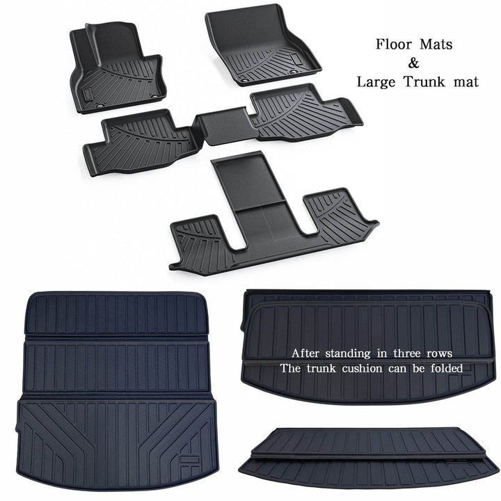 Floor Mats & Large Cargo Liners Compatible For 2024 Mazda Cx-90 TPE All Weather 3 Row Floor Liners And Trunk Mat Mats Accessories-Black.-Only Fit 6 & 7 & 8 Seats - ZEYTONCART