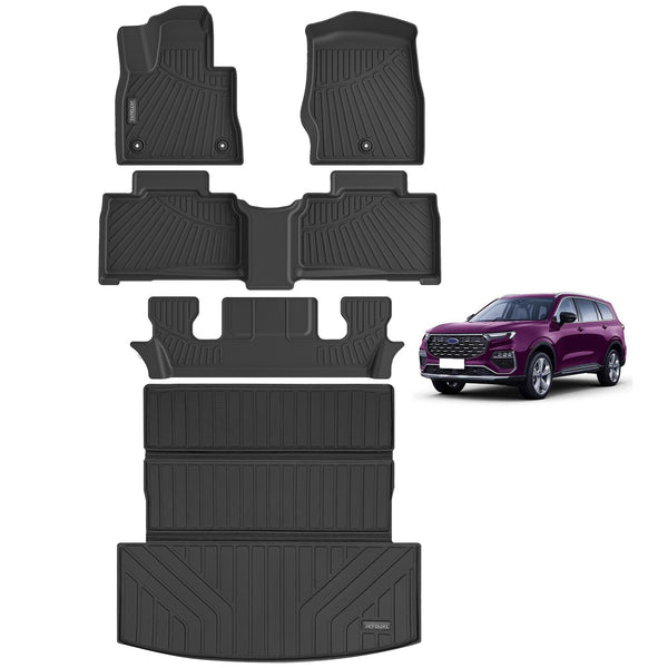 Floor Mats & Big Cargo Liners Compatible For Ford Explorer 2020-2024 Version. All Weather 3 Rows Anti-Slip TPE Mat-Black. 6-Seats-7-Seats