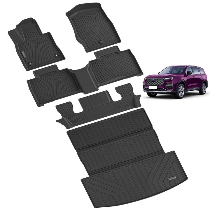 Floor Mats & Big Cargo Liners Compatible For Ford Explorer 2020-2024 Version. All Weather 3 Rows Anti-Slip TPE Mat-Black. 6-Seats-7-Seats - ZEYTONCART