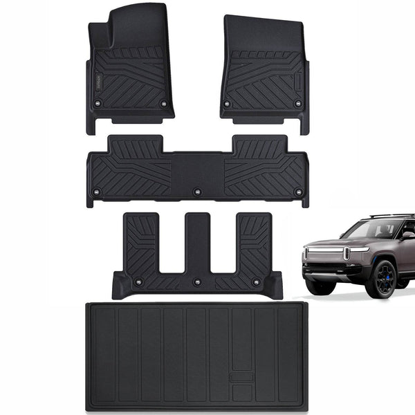 Floor Mats & Cargo Liners Compatible For 2022 2023 2024 Rivian R1S All Weather 3 Row Floor Liners And Trunk Mat Mats Accessories-Black - ZEYTONCART