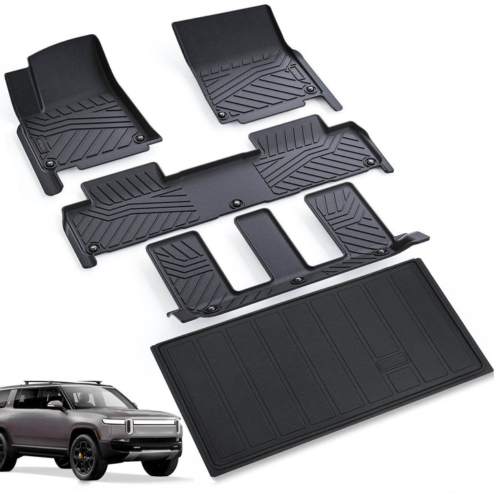 Floor Mats & Cargo Liners Compatible For 2022 2023 2024 Rivian R1S All Weather 3 Row Floor Liners And Trunk Mat Mats Accessories-Black - ZEYTONCART