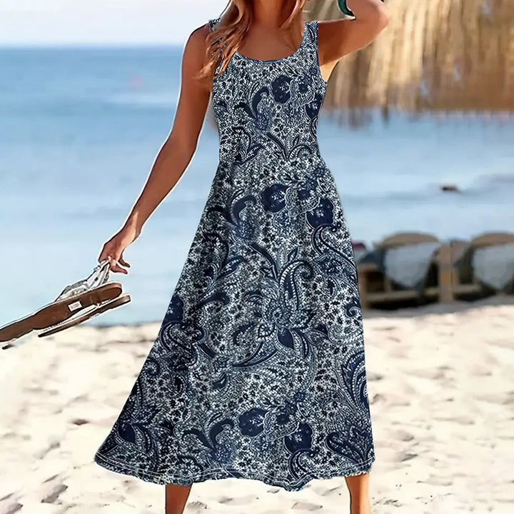 Women Floral Summer Maxi Dress Casual Beach Printed Sleeveless Boho Flowy Tank Sundress - ZEYTONCART