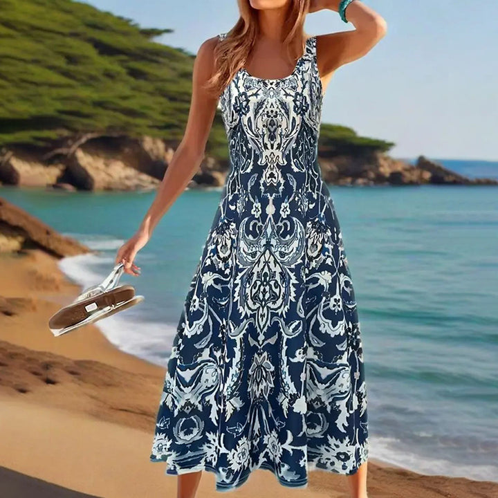 Women Floral Summer Maxi Dress Casual Beach Printed Sleeveless Boho Flowy Tank Sundress - ZEYTONCART