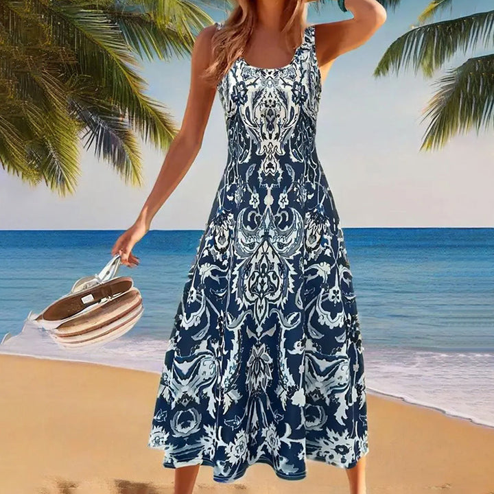 Women Floral Summer Maxi Dress Casual Beach Printed Sleeveless Boho Flowy Tank Sundress - ZEYTONCART