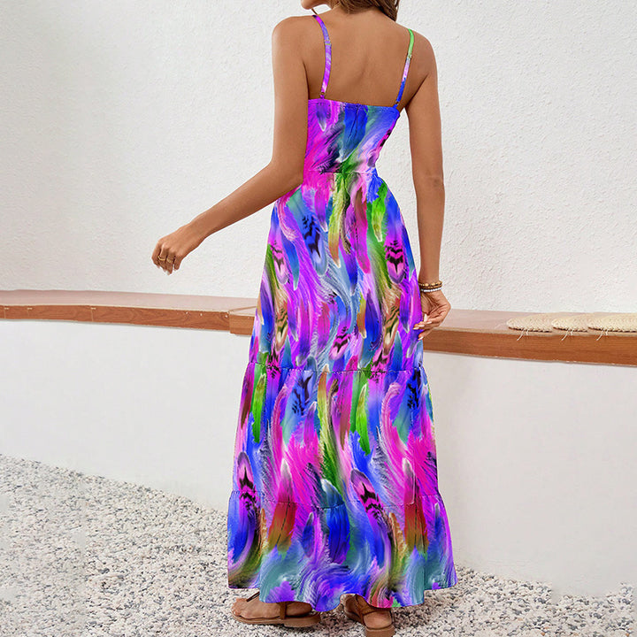 Women's Sleeveless Boho Maxi Dress Spaghetti Strap Floral Sundress - ZEYTONCART