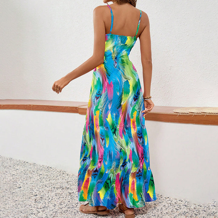 Women's Sleeveless Boho Maxi Dress Spaghetti Strap Floral Sundress - ZEYTONCART