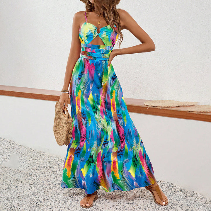 Women's Sleeveless Boho Maxi Dress Spaghetti Strap Floral Sundress - ZEYTONCART