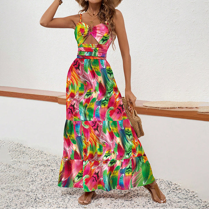 Women's Sleeveless Boho Maxi Dress Spaghetti Strap Floral Sundress - ZEYTONCART