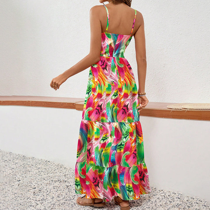 Women's Sleeveless Boho Maxi Dress Spaghetti Strap Floral Sundress - ZEYTONCART