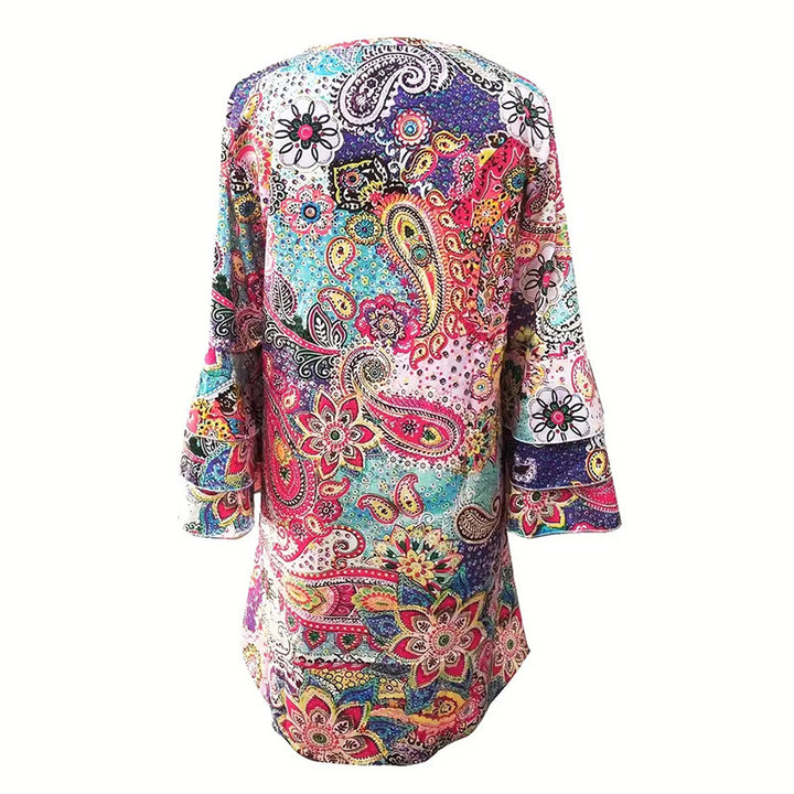 Women's V-Neck Floral Print Dress 3 4 Sleeve Summer Beach Vacation Dress With Pockets - ZEYTONCART