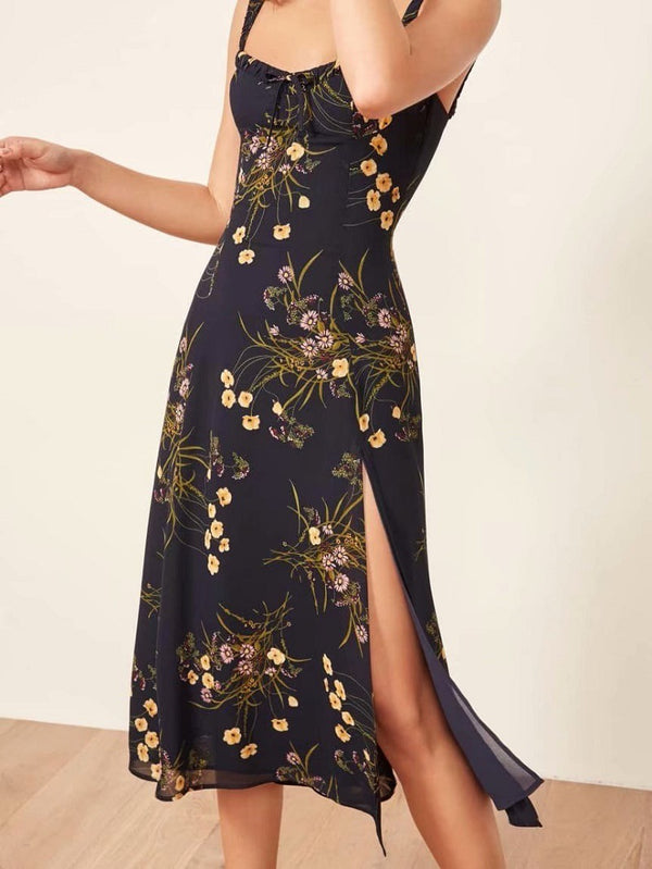 Retro floral floral dress with sling - ZEYTONCART