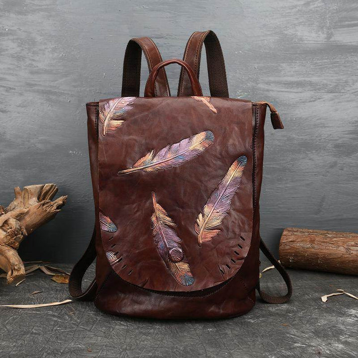 Retro Embossed Women's Backpacks In Cowhide - ZEYTONCART