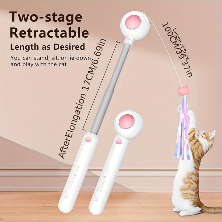 Cat Teaser Stick, Retractable Cat Wand With Replacement Head, Cat Feather Toy, Cat Interactive Toy For Indoor Cats For Relief Boredom And Exercise - ZEYTONCART