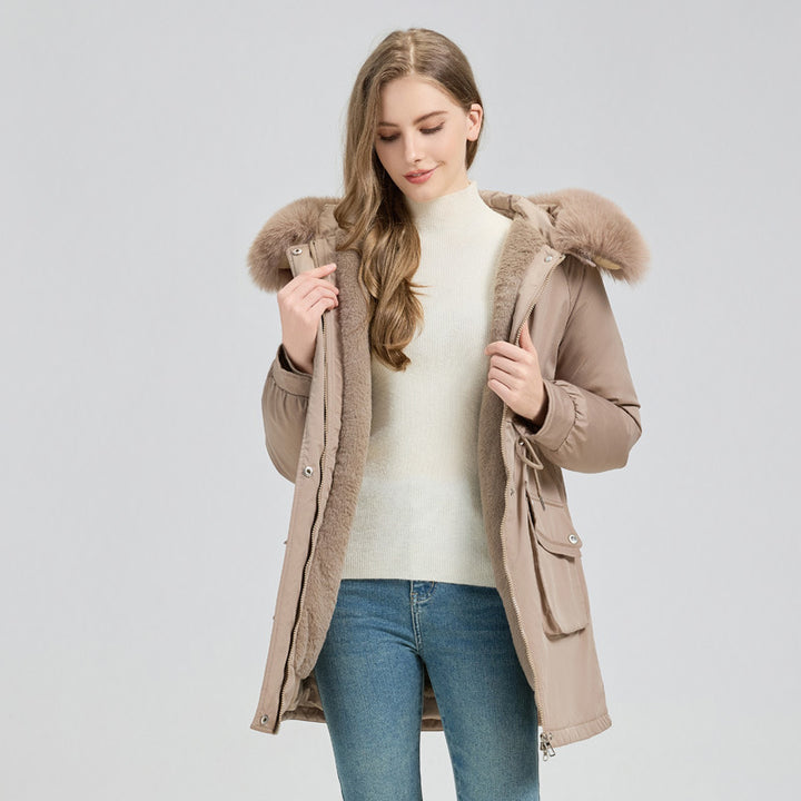 Women's Winter Fur-Lined Hooded Parka Coat Mid Length Down - ZEYTONCART