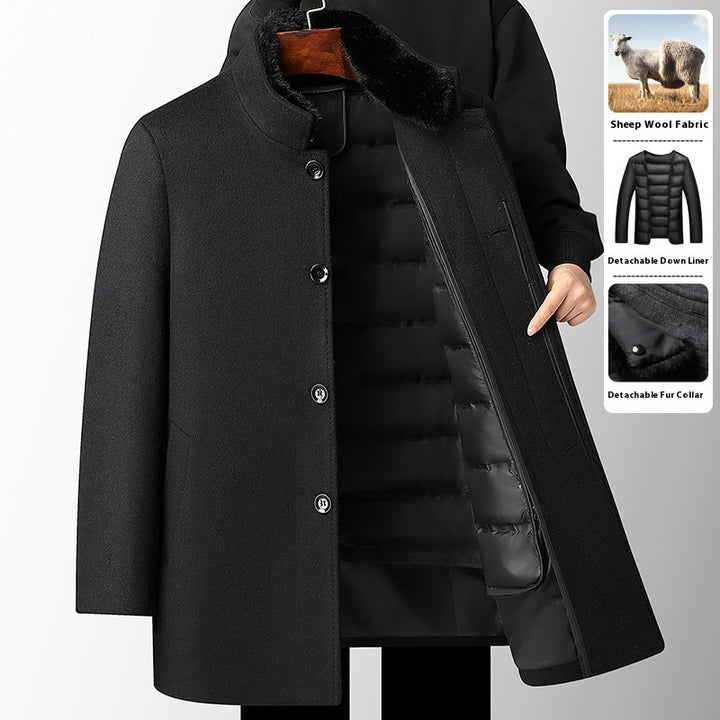 Men's Wool Overcoat Autumn And Winter New Mid-length Thickening Detachable Down Feather Liner - ZEYTONCART
