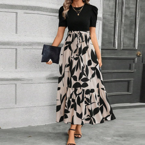 Floral Print Round Neck Exotic Vacation Style Elegant Dress - ZEYTONCART