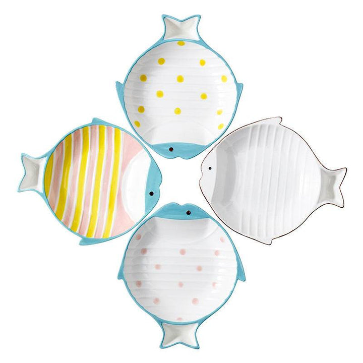 Fish-shaped Ceramic Plate Cat Food Feeding Bowl - ZEYTONCART