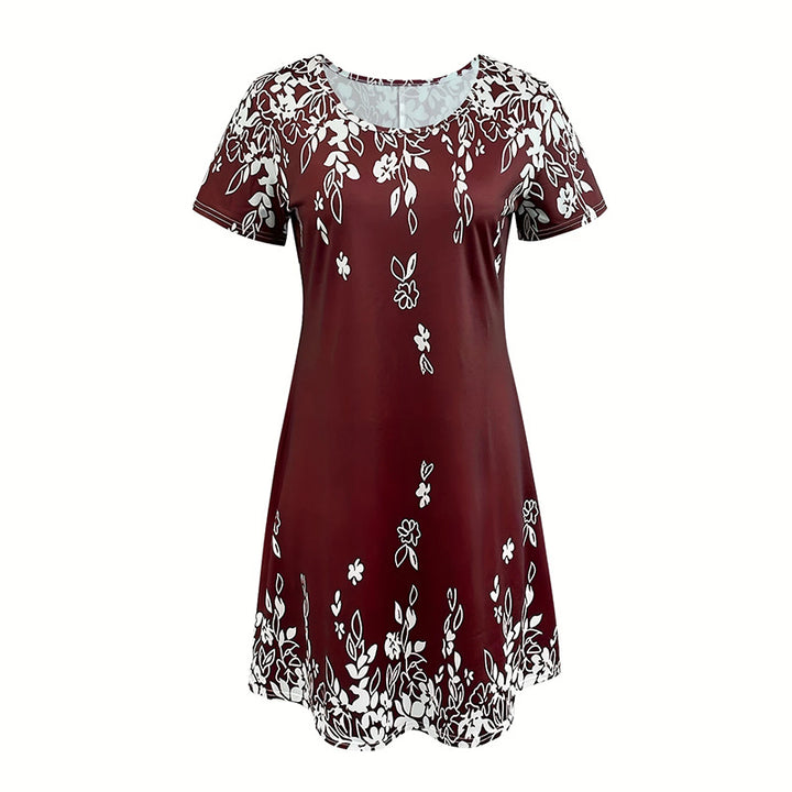 Women's Summer Boho Dress Vintage Floral Print Short Sleeve T-Shirt Sundress Beach Casual Dress - ZEYTONCART